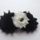 DOG FLOWER COLLAR - Black and white pet flower, dog bow, fancy pet fashion, photo prop, slip on collar