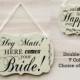 Double Two Sided wood wedding sign 7 colors. Personalized - choice of text. Ring Bearer Here Comes the Bride Happily Ever After Mr. and Mrs.