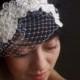 Bridal headband lace alencon  headpiece and detachable French Russian netting mini birdcage veil - LYDIA