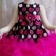18 - 24 mo. Black Hot Pink White Polka Dot Feather Dress Matching Headband, Pageant Dress, Flower Girl Dress, Birthday Dress, Ready to Ship!