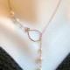 Rose Gold Necklace Rose Gold Pearl Lariat Necklace Pearl Drop Necklace Pearl Jewelry Hammered Rose Gold Necklace Rose Gold Wedding Bridal