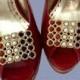 Vintage Shoe Clips - Red/White/Blue Faceted Stones on Gold Tone Metal Rectangle Shoe Clips