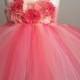 Coral and peach flower girl dress, girls tulle dress, coral and peach girls dress, first birthday dress, coral wedding