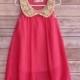 CLEARANCE - Hot Pink With Gold Sequin Princess Dress, shabby chic vintage flower girl dress, cake smash dress, wedding sparkle dress