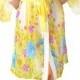 Stunning Yellow Floral Italian  Silk Chiffon Women Kimono Robe, floral robe,
