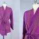 Silk Kimono Cardigan / Kimono Jacket / Vintage Indian Sari / Short Robe Dressing Gown Wedding / Boho Bohemian / Purple French Embroidered
