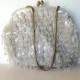Handmade Beaded and Sequined White Handbag, Vintage Clutch, Woman's accessory, Prom, Wedding, Great Gatsby