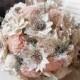 Rustic Garden Pink Bridal Bouquet, Sola Flowers, Burlap, Lace.  Made to order.