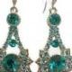 Teal Green Bridesmaid Earrings, Peacock Wedding, Art Deco Bridal Earrings, Geometric Swarovski Jewelry, RAYS