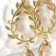 Peach Earrings Gold Earrings Gold Leaf Laurel Wreath Greek Goddess Grecian Bridal Jewelry Peach Bridesmaid Earrings Peach Wedding Jewelry