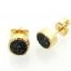 Black Friday Special Sale- Black Druzy  Stud Earrings - Gold Plated Round Earrings Set With Druze Stones