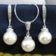 Swarovski 10mm Round Pearl Drop Dangle Earrings & Necklace Bridal Gift Wedding Jewelry Bridesmaid Gift Bridal Earrings (NE030)
