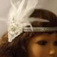 Bridal Fascinator.Vintage inspired 1920's   Feather,Crystal Headband.Wedding Gatsby headband. Sparkly Feather headband. Hair piece.