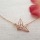 Rose gold origami crane necklace...dainty necklace, everyday, simple, birthday gift, wedding, bridesmaid gift
