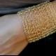 Simple Wide Gold Cuff Bracelet Sexy Metallic Wire Mesh Gold Wire Hand Knit Lace Bracelet Minimal Chic Jewelry