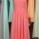 Coral Bridesmaid Dress, A-line V Neck Straps Long Chiffon Bridesmaid Dress, Cheap Bridesmaid Dress