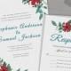 Floral Barn Wedding Invitation Set, Printable Rustic Wedding Invite w/ Red & Blue Flowers - DIY Backyard Garden Wedding Invitation