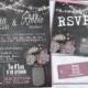 Mason Jar Chalkboard Wedding Invitation Set, Rustic Country Wedding Invite, Pink & White Peonies, Printable DIY String Light Barn Wedding