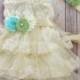 Ivory Lace Flower Girl Dress Headband set, Beach Wedding dress, Aqua Wedding, Green Wedding,  Vintage Style Petti Dress Tutu