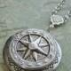 Silver Star Compass Round Locket Wedding Bride Bridesmaid Ocean Sailor Mother Father Sister Brother Travel Friend Photo Pictures - Lost