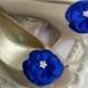 Royal Blue Satin Rhinestone Flower Shoe Clips or Hairpins - Bridal Bridesmaids - Wedding Shoe Clips - Exclusive Design- Many Colors