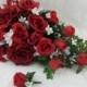 2 Piece Red RoSeS CaSCaDe STyLe Wedding Bouquet  With Rinestone Stephonotis  Pretty Winter Bridal Bouquet and FREE Grooms Boutonniere
