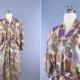 SALE - Silk Robe Kimono / Vintage Indian Sari / Purple Floral Print / Long Robe / Wedding Lingerie / Bohemian Muted Colors