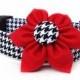 Houndstooth Dog Collar & Flower / Black and White Houndstooth Dog Collar with Flower