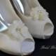 Ivory Chiffon Flower Shoe Clips 