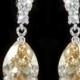 Pear Cut Cubic zirconica Earrings, Yellow Gold Swarovski Earrings, Bridesmaid Earings, Bridal Earings, Partt Earings, Crytal Earings