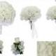 10 Piece Wedding Package - Silk Wedding Flowers - Bridal Bouquets - Ivory Wedding Bouquets
