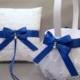 Royal Blue Wedding Bridal Flower Girl Basket and Ring Bearer Pillow Set on Ivory or White ~ Double Loop Bow & Hearts Charm ~ Allison Line