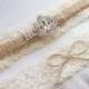Burlap and Lace Garter w/ Diamond Rhinestone Bling, Western Wedding Garter Set, Country wedding garder belt, Burlap Garter bridal lingerie