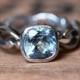 White gold Aquamarine engagement ring - bezel engagement ring - March birthstone - white gold infinity ring - ready to ship sz 7- Wrought