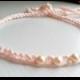 newborn photography prop- baby photo prop-luxury crocheted light pink halo headband with pearls, baby shower gift, wedding or party
