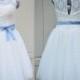 Lanvu-1950s style wedding dress-boat neck A-line knee or tea length with satin sash bow