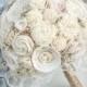 Cream Sola Wood & Paper Roses Lasting Brides Bouquet - Wedding Bouquet, Sola Wood Flowers, Paper Flowers, Lace, Dried Flowers - Cream, Ivory