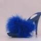 VIP 5 inch Handmade Blue Marabou Boa Slippers High Heel Sandals Woman Shoes (Other Platform Heights Available!)
