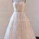 Ivory A line nude lining lace wedding dress,bridal gown with illusion neckline