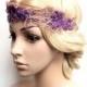 40% SALE Flapper Headband, 1920s Headband, Lace flower headband, bridal headband, wedding accessories, Race Fascinator, Purple Flower headba