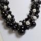 Pearl Necklace, Black and Rhinestones Chunky Necklace. Black Bridal Necklace, Chunky Necklace, Pearl and Rhinestone Jewelry, Bridal Jewelry.