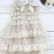 Champagne  Rustic Lace Chiffon Dress with Matching Headband...Flower Girl Dress, Wedding Dress,  (Infant, Toddler, Child)