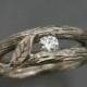 SOLITAIRE LEAF And White Sapphire, A Twig Ring In Sterling Silver