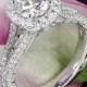 18k White Gold Tacori HT2548CU Petite Crescent Split Shank Halo Diamond Engagement Ring