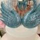 SALE blue glitters swan  wedding cake topper
