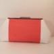 Coral and White Print Clutch with Silver Tone Finish Snap Close Frame; Bridesmaid clutch, Bridal Gift, Wedding