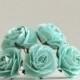 35mm Large Mint Green Roses - 5 mulberry paper flower with wire stems - Great for wedding decoration and bouquet [166]
