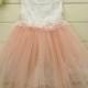 Blush Pink & Ivory Tulle Lace Girl Dress - flower girl wedding dress, wedding tulle dress, lace flower girl dress, baby girl birthday dress