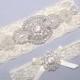 Rhinestone Pearl Bridal Garter Set, Crystal Lace Garter, Ivory Garter, White Garter,  Wedding Garter, Plus Size or Petite Garter Belt
