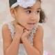 Baby Headband White Chiffon Pearl Rhinestone  - Gift or Photo Prop - Newborn Infant Toddler Girl Adult Flower Girl Wedding Flowergirl